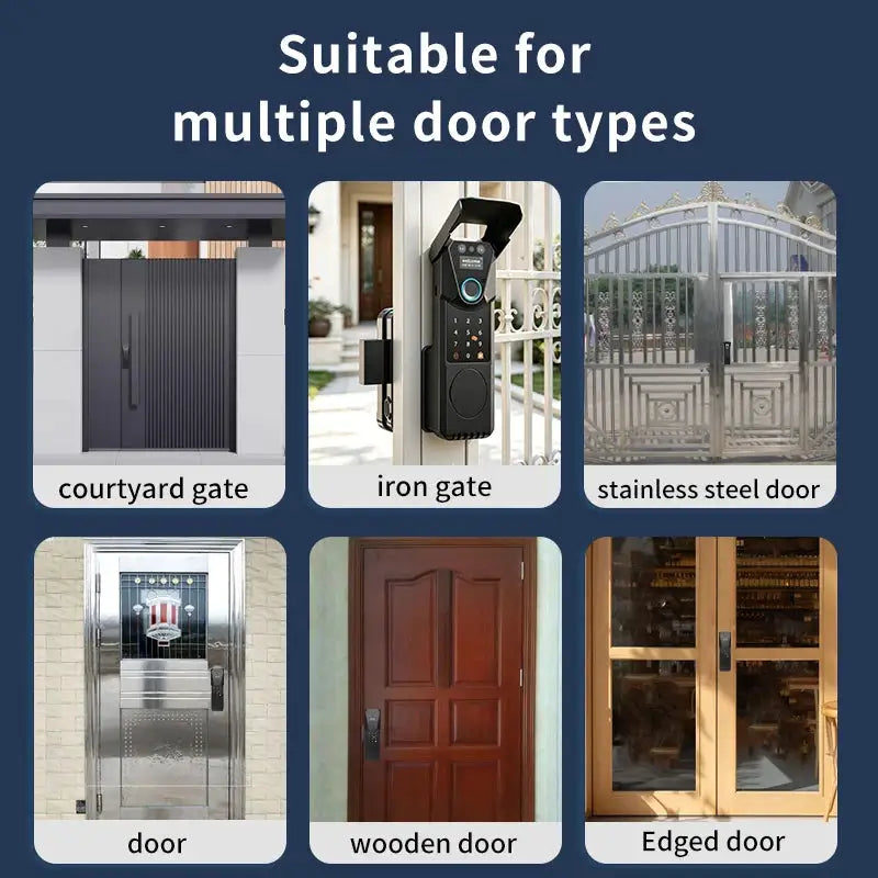 Outdoor Waterproof Tuya Smart Fingerprint Gate Lock with Face Recognition Doorbell Video Intercom RFID Card Digital Code Entry