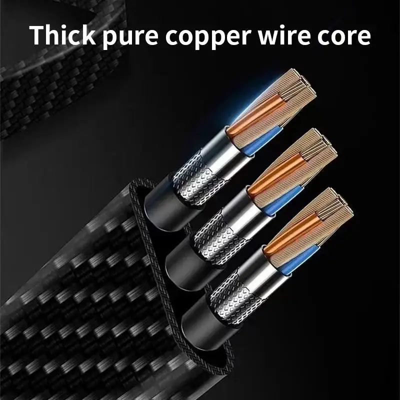 3 In 1 100W Fast Charging Cable Nylon Woven Charging Cable Type C Usb Micro For Iphone Samsung Huawei Xiaomi Pilot Lamp Charger