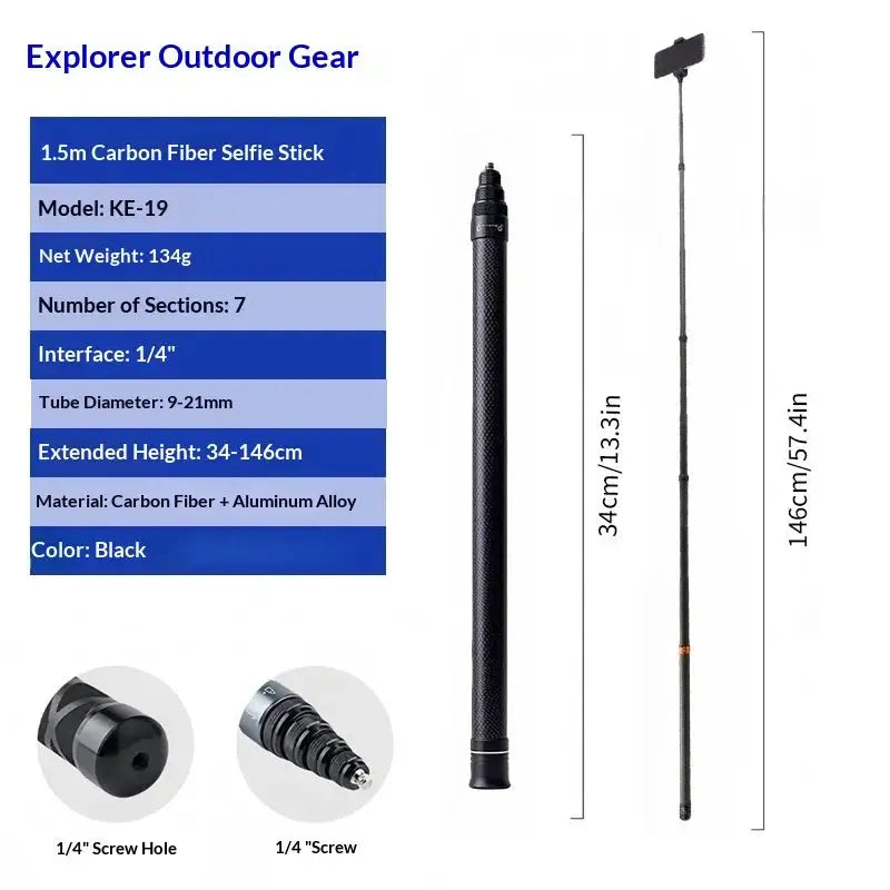 Selfie Stick Suitable for Insta360 X4/X3/X2 Ultra Long 3-meter Carbon Fiber Adjustable Telescopic Pole Invisible Selfie Stick