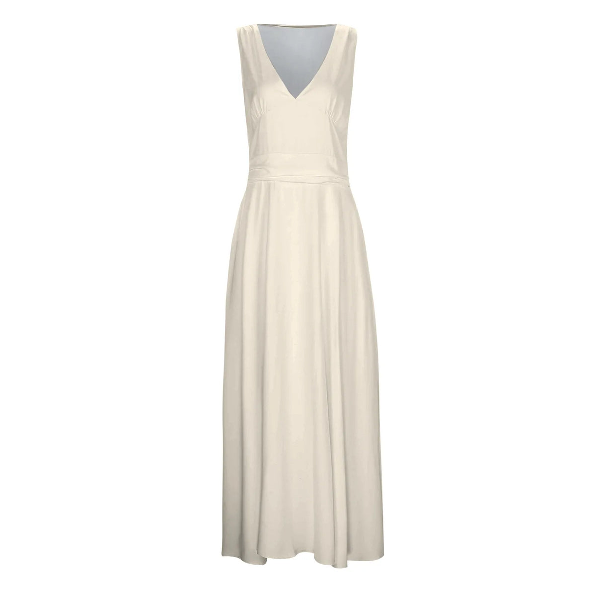 White Plunging Sleeveless Maxi Dress