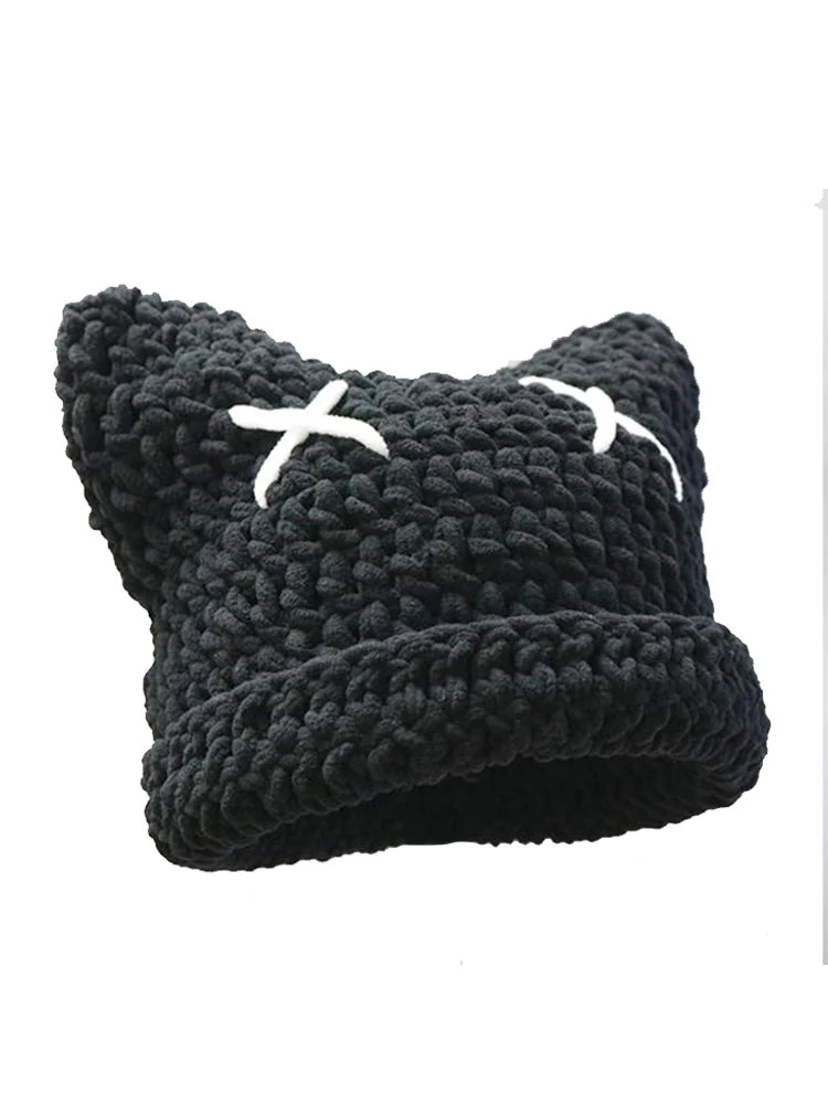 Striped Cat Ear Knitted Cap