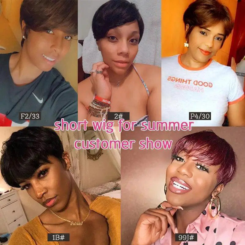 Highlighted Pixie Cut Brazilian Wig Remy Hair Easy Wear