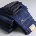 Winter Men Black Blue Straight Stretch Denim Pants Sale