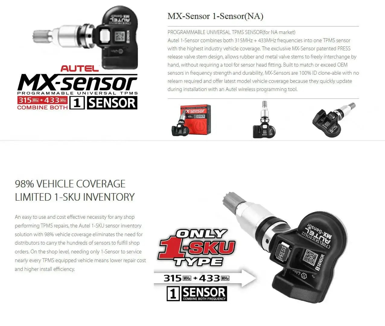 Autel MX Sensor Dual Frequency TPMS Tire 315MHZ 433MHZ