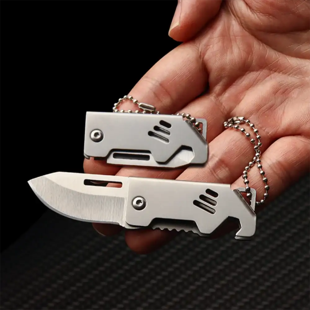 Key Chain Pendant Compact Bottle Opener Pocket Knife Outdoor Folding Knife For Camping Fishing Keyring