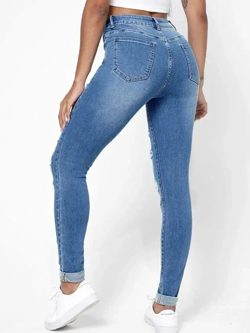 Ripped Holes Casual Skinny Jeans With Slash Pockets Autumn