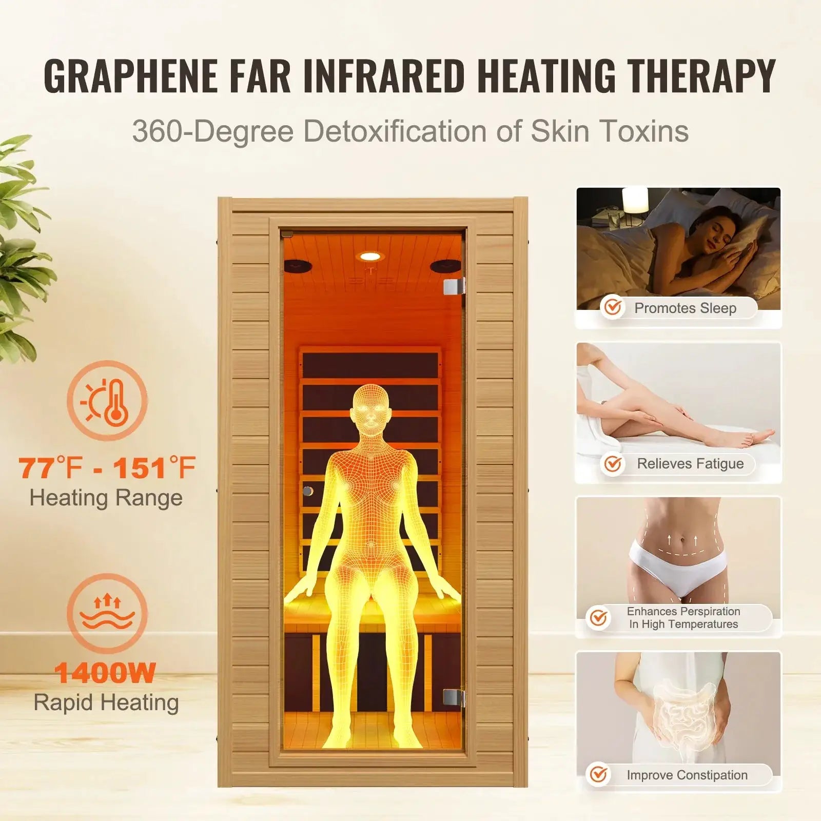 VEVOR Compact Far Infrared Hemlock Wood Sauna For Home