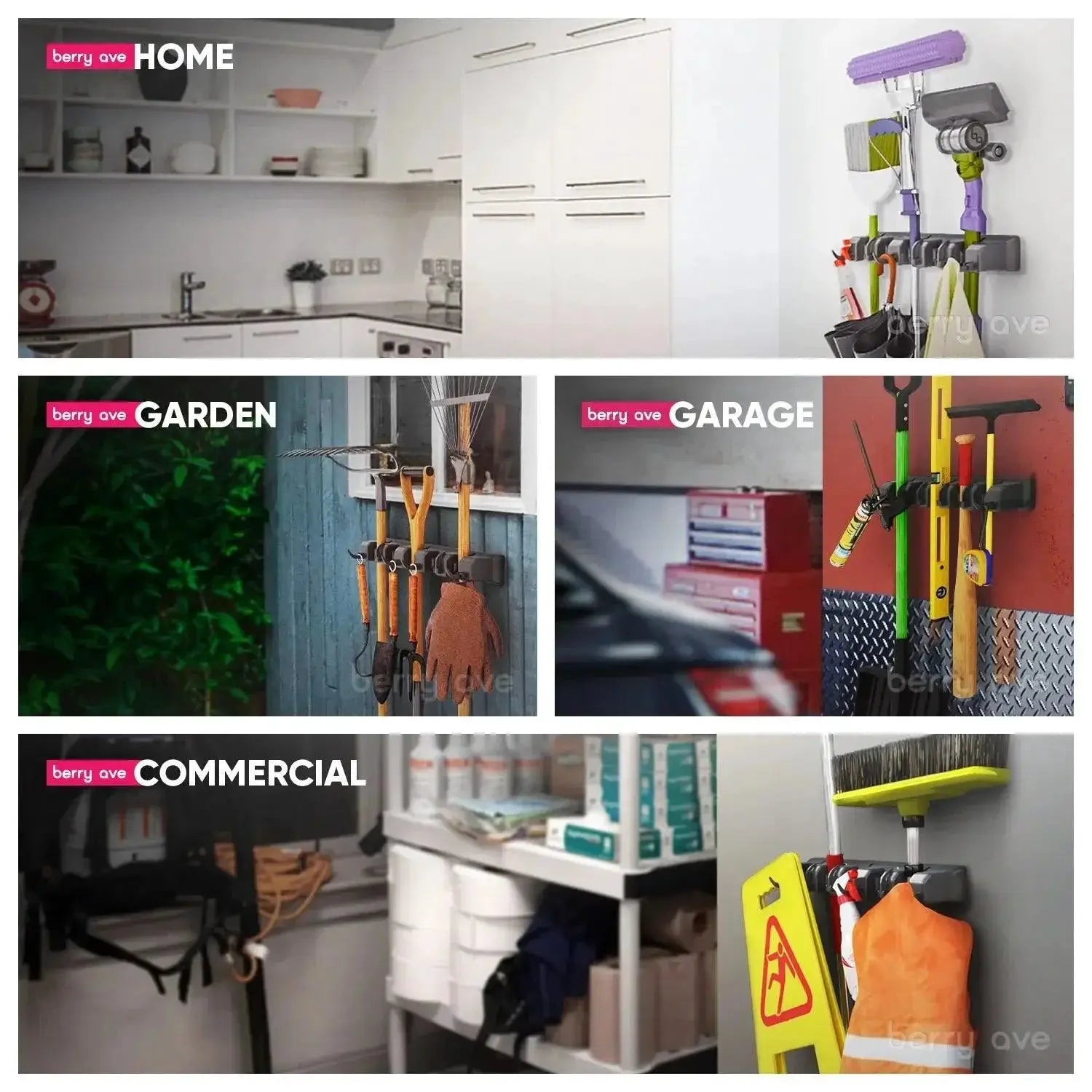 Broom And Mop Organizer Shelf Wall Mounted Storage Solution