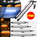 2Pcs Car Front DRL LED Strips Sequential Turn Signal Yellow Boost Visibility