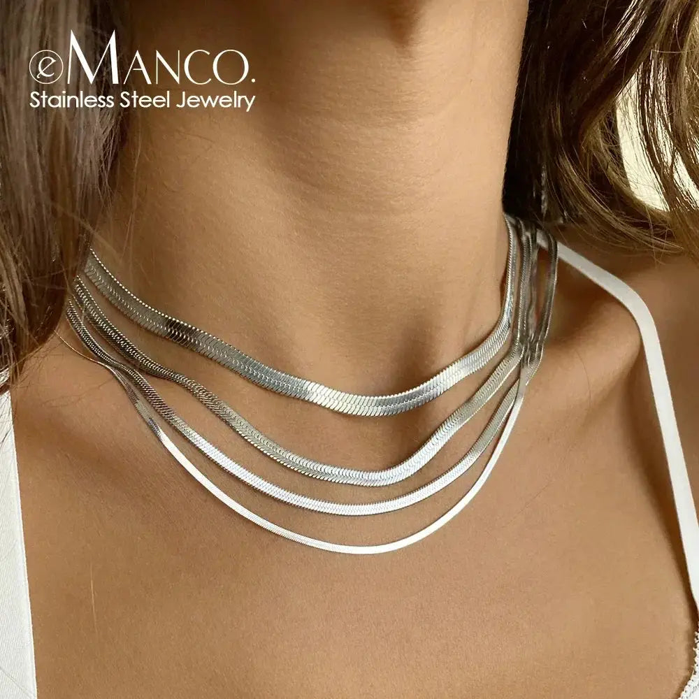 Unisex Snake Chain Necklace Silver Choker For Men And Women