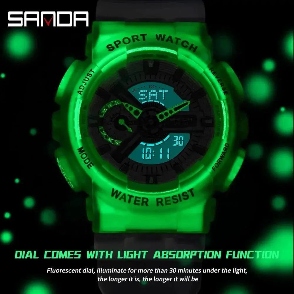 Sports Watch Men Dual Display Tech Fluorescent Design