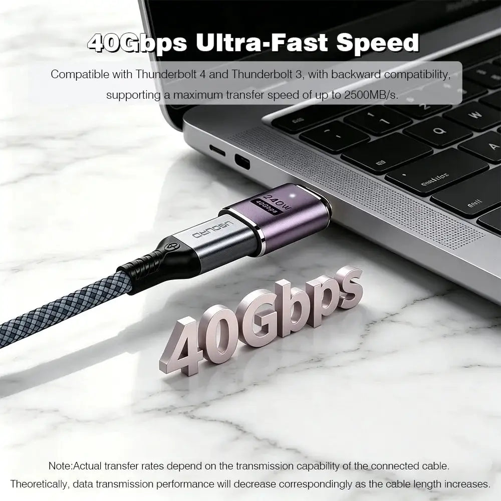 UGOURD 40Gbps Extension Cable Adapter USB C Male to USB C Female Adapter Angled Type C to C Converter 240W With Indicator Light