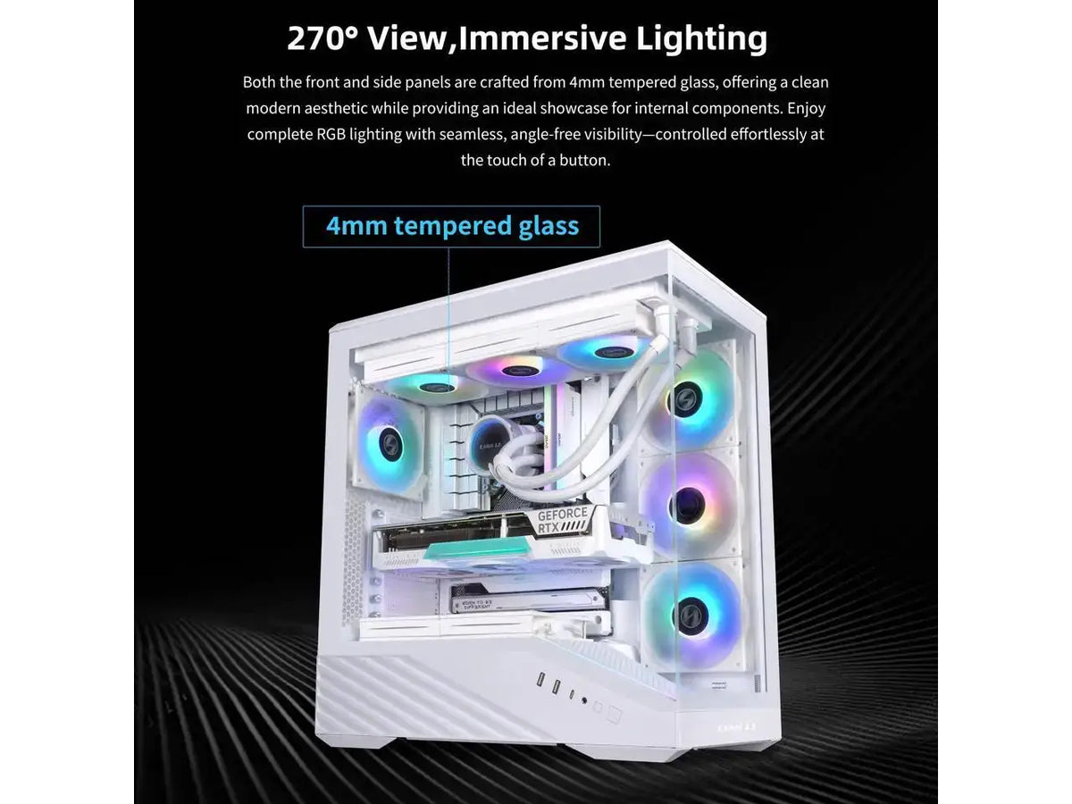 Lian Li V100 ATX Mid-Tower PC Case, LED RGB Strip, Display Platform Design with Tempered Glass, Support 420mm GPUs, 360mm Radiator, Side I/O & Optimized Airflow, Dust Filiter - White (V100W)