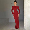 Hugcitar Backless Long Sleeve Bodycon Maxi Dress Solid Prom Party Y2K Night Glow
