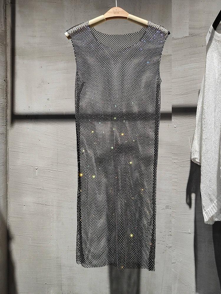 Diamond Mesh Party Midi Dress Elegant Glamorous For Events