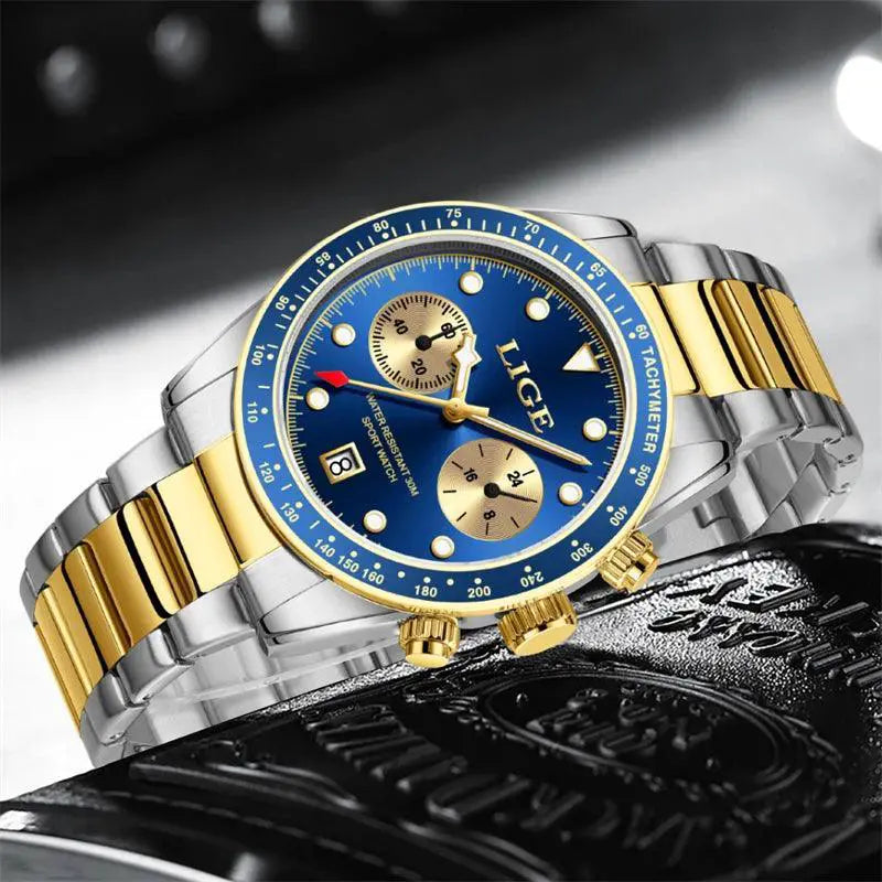 LIGE Stainless Steel Mens Quartz Watch Sleek Timepiece