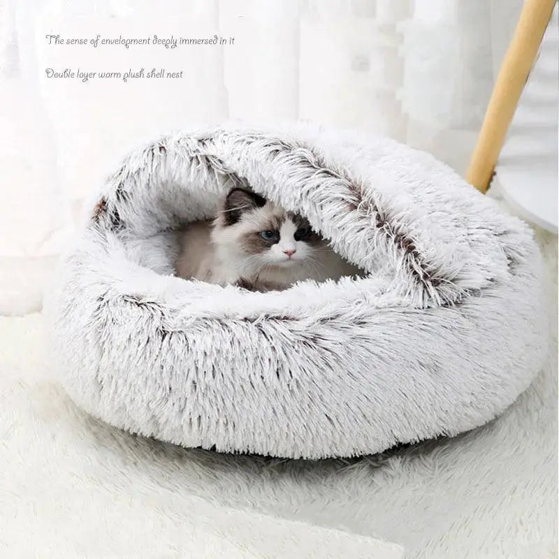 Round Plush Cat Bed Cozy Sleeping Bag For Small Pets