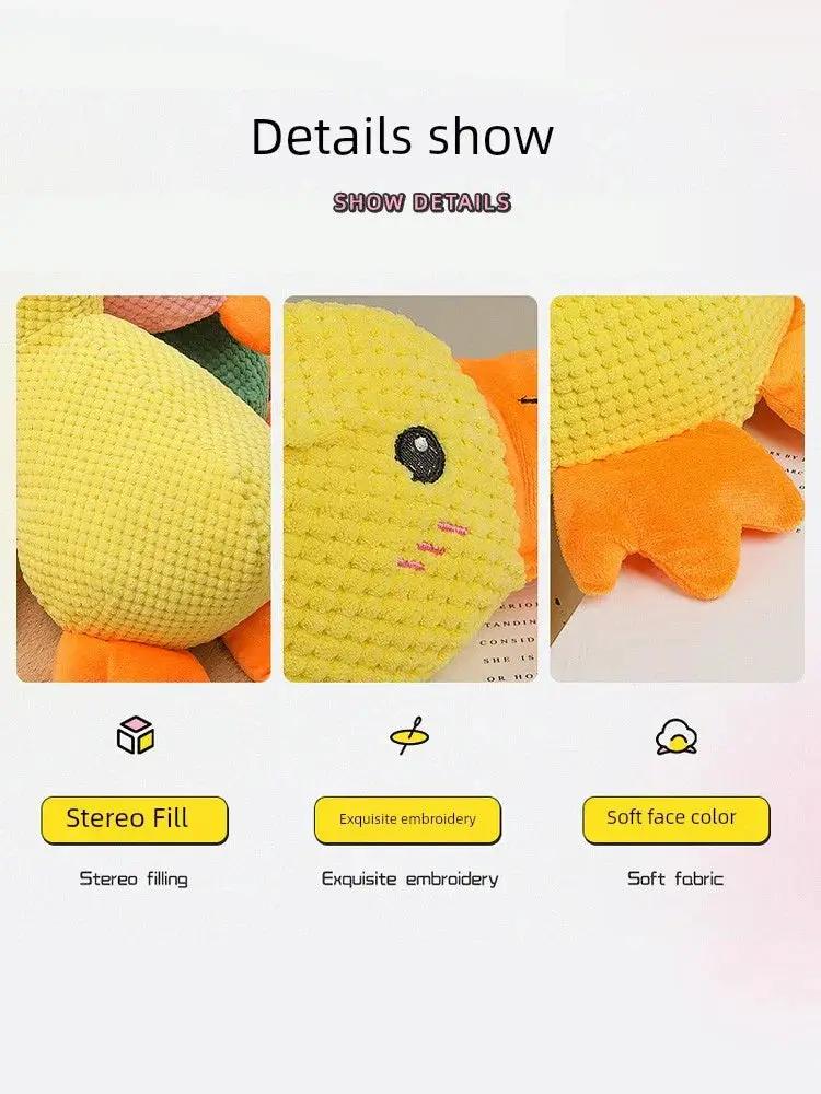 Large Dog Self Hi Corgi Consumes Small Yellow Duck Toy