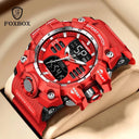Sports Watch Red Dual Display Stylish Military Timepiece