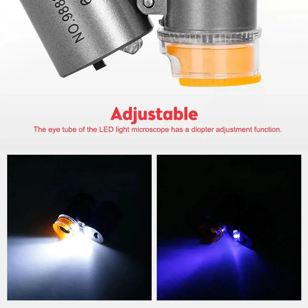 Mini Pocket Microscope Kit 60x Handheld LED Light for Kids