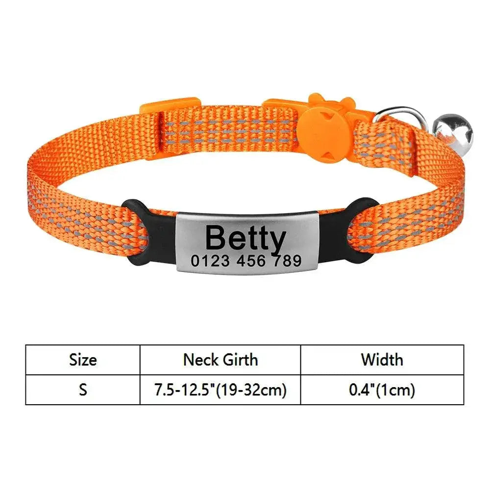 Nylon Cat Collar with Bell Reflective Personalized
