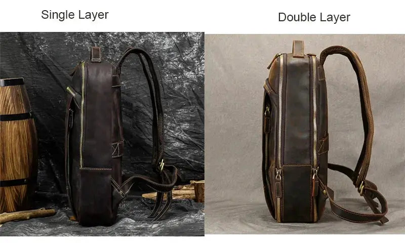 Men's Retro Crazy Horse Leather Laptop Backpack 15.6 Inch