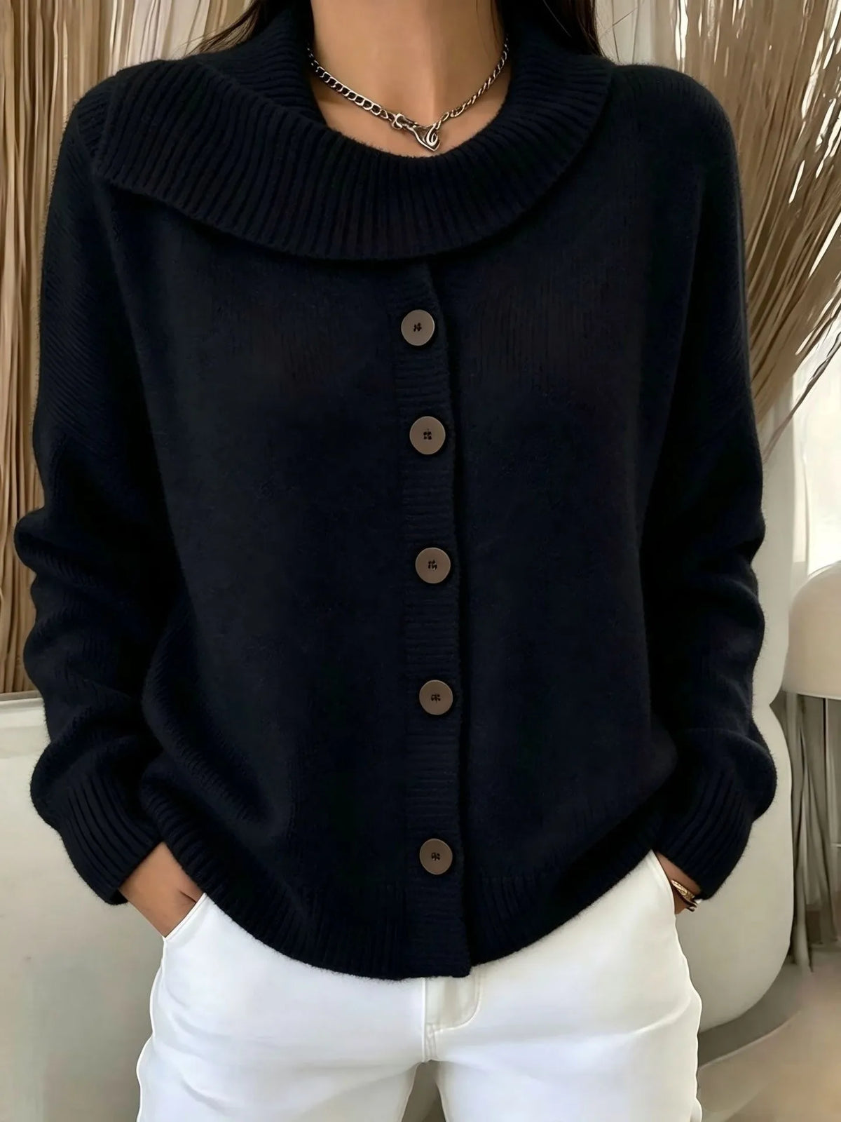 Notched Lapel Button Autumn Cardigan