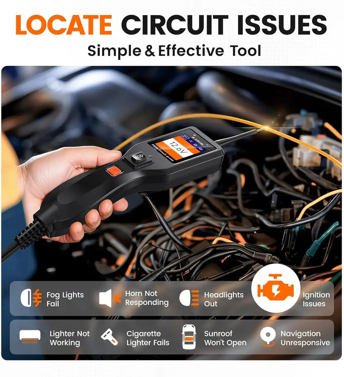 ANCEL PB50 12/24V Car Electric Circuit Tester Probe Pen Tester Resistant Tester Voltage Power Probe Kit for Auto Battery