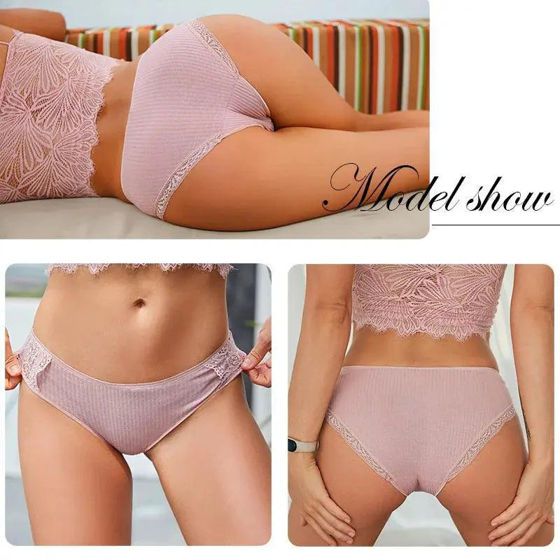 Patchwork Lace Cotton Panties Set Three Piece Lingerie