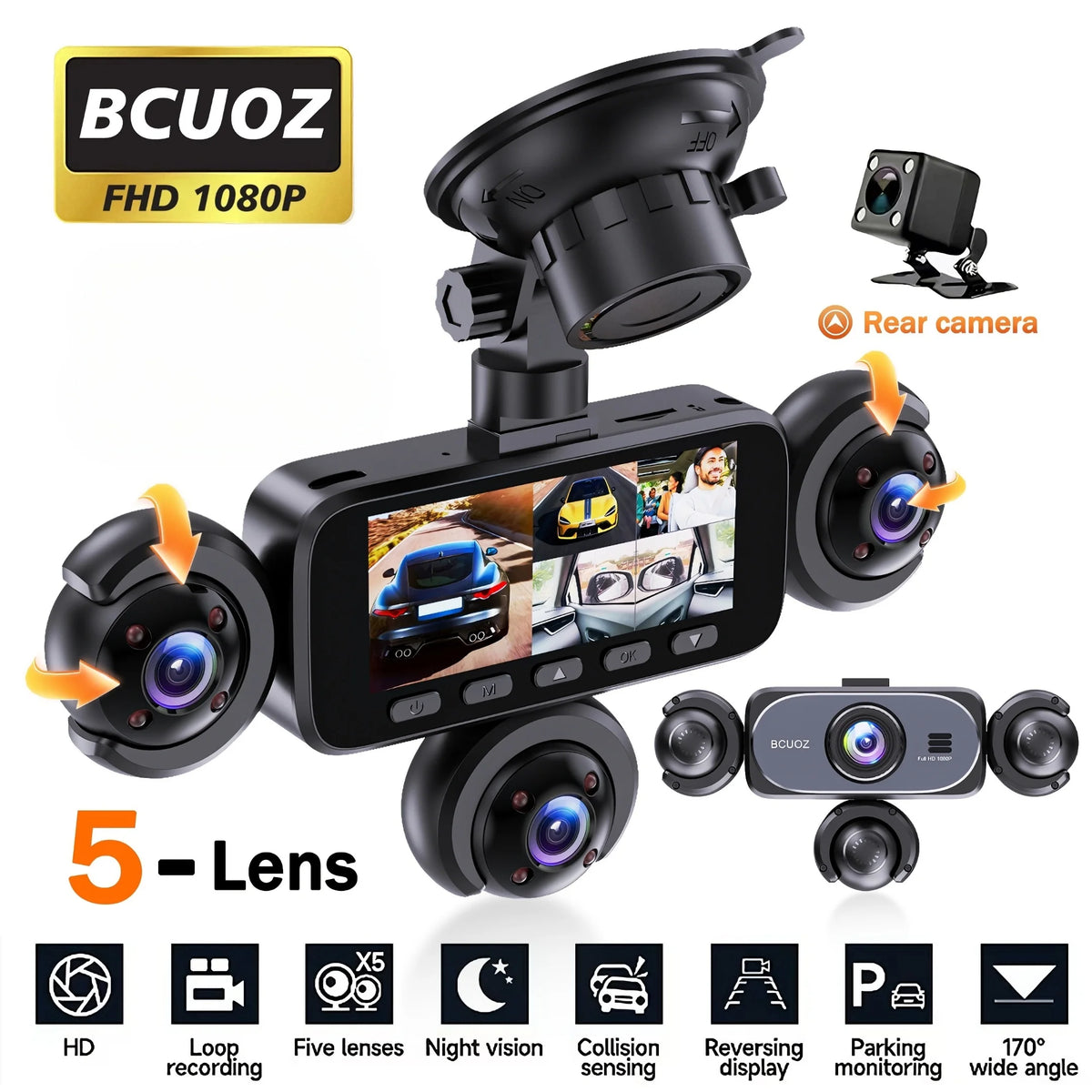 BCUOZ ° Dashcam Front Rear Left Right Car Cameras Super Night — product view 9
