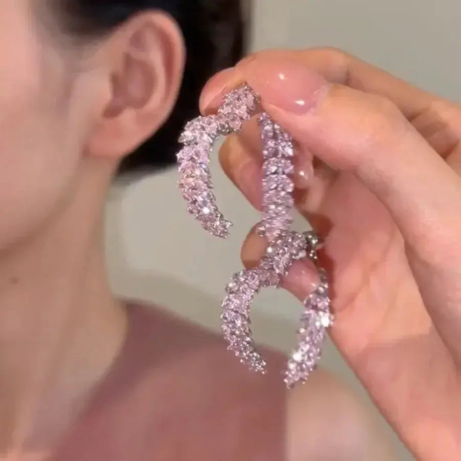 French Style Small Fragrance Pink Wheat Ear Zircon Earrings