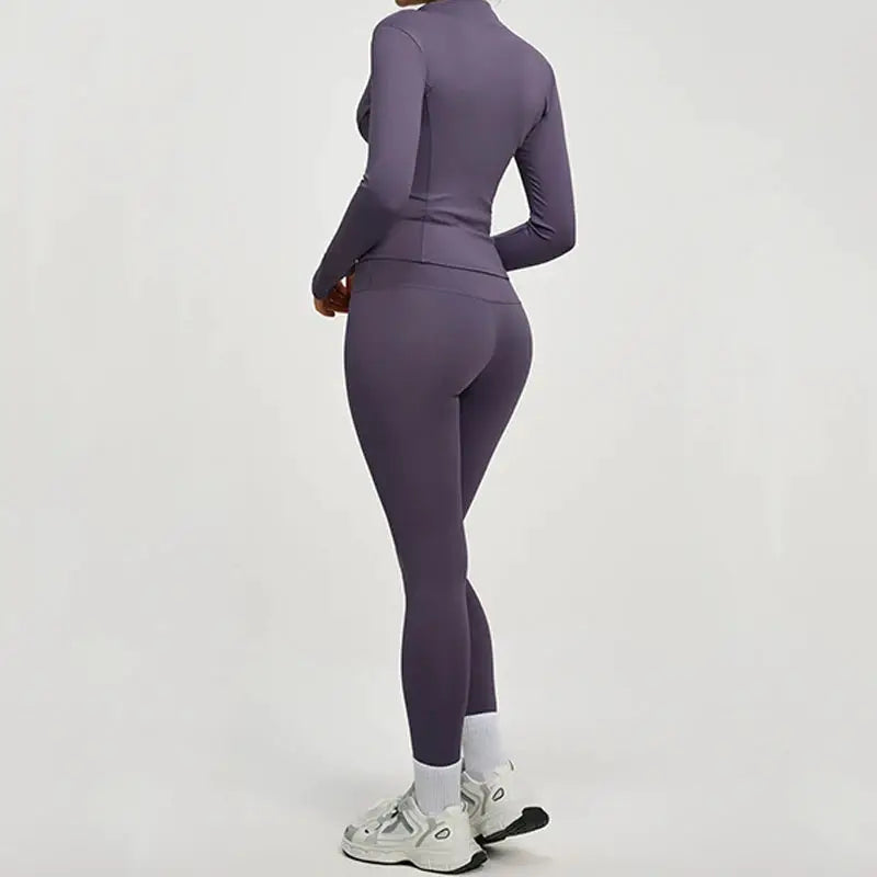SVEIC Gym Set 2 Piece Yoga Women's Tracksuit Long Sleeve Jacket Sport Top High Waist Leggings Fitness Breathable Wokrout Clothes