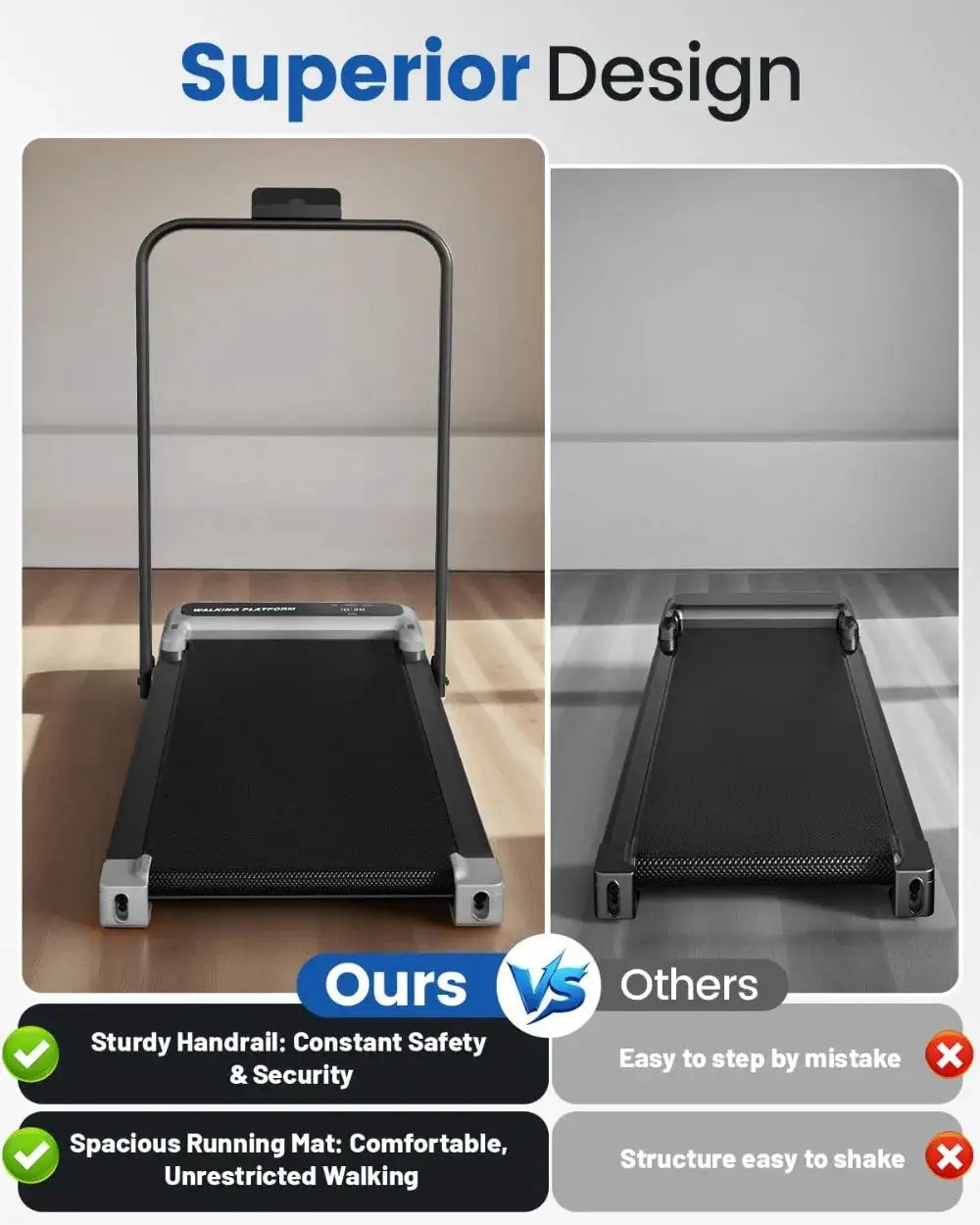 Walking Pad Treadmill For Home With Incline And Handle Bar, Portable Quiet Under Desk Treadmill For Small Space Office