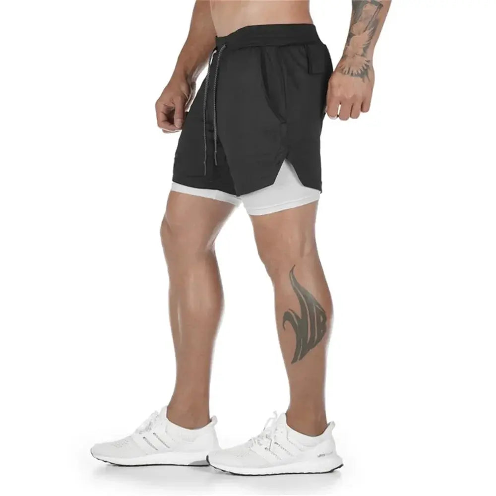 Mens Two In One Camo Running Shorts For Gym And Fitness