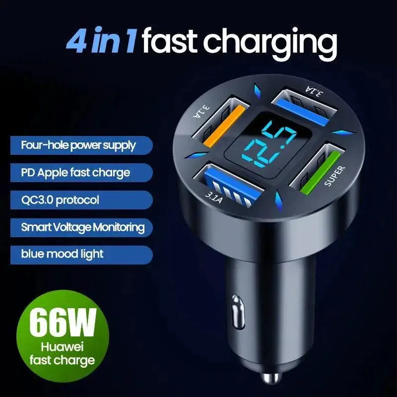 66W USB Car Charger With PD Quick Charge 3.0 Fast Charging