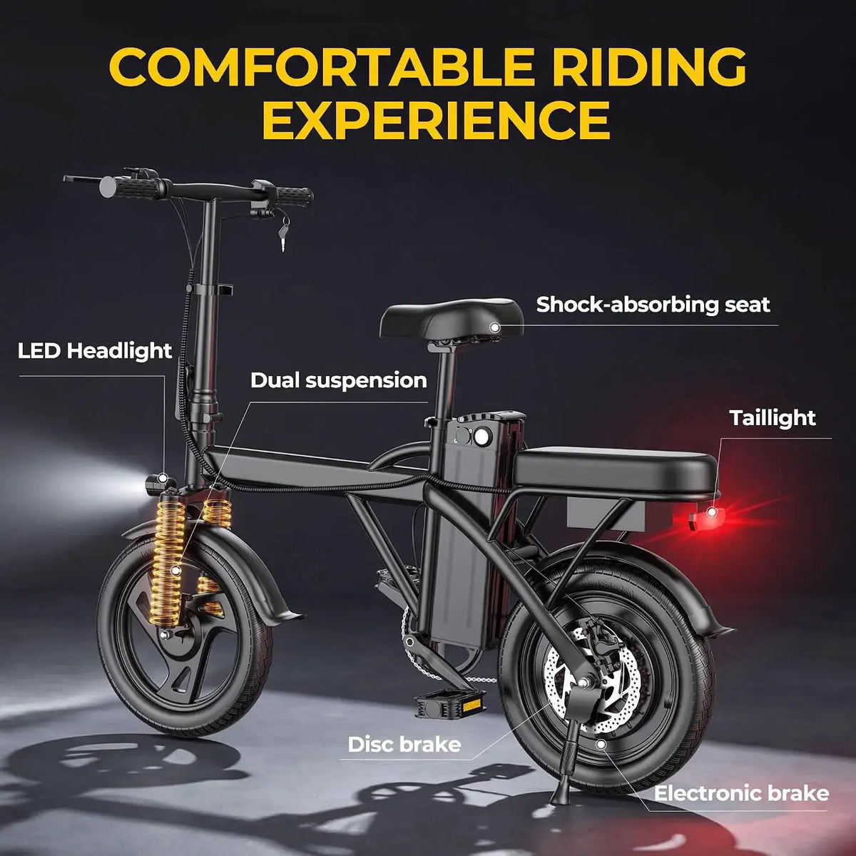 14'' Foldable Electric Bike 500W Motor 48V Battery 22MPH Max Speed 30Miles Long Range with Two Seats for Adult Mini E Bike
