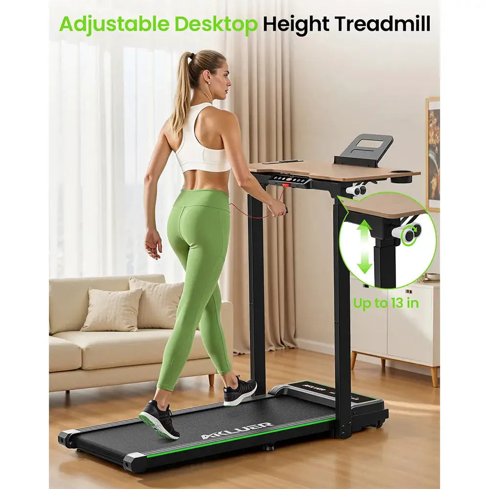 Akluer P3-D Adjustable Height Desk Treadmill, 2.5HP Motor, 0.6–6.2MPH Speed, 150kg Max Load, 105x42cm Running Area, 6-Layer Running Belt 80×40cm Desktop, 45dB Noise, Dual Control & Clear LED Display, Local delivery