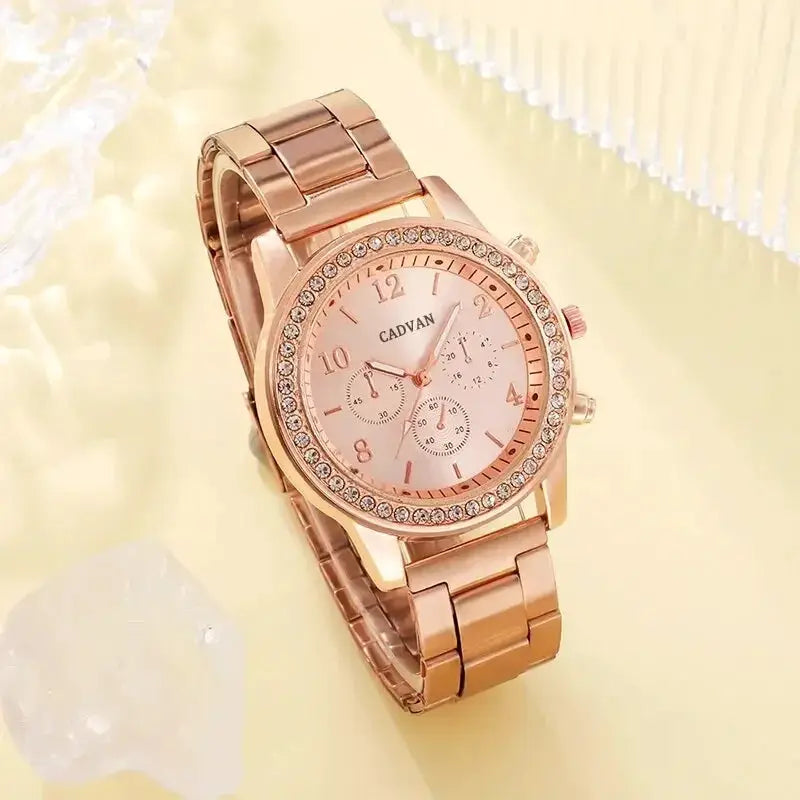 Rose Gold 6 Piece Luxury Jewelry Set For Women Watch Ring