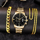Elegant Gold Calendar Watch Set for Men