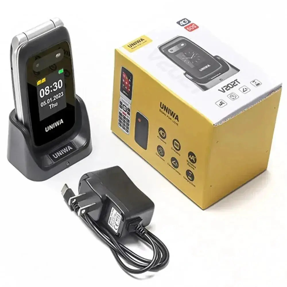 Uniwa V202T 4G Flip Senior Phone 2.4 Inch Dual Screen