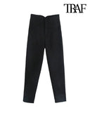 Vintage High-Waist Zipper Fly Trousers for Stylish Women