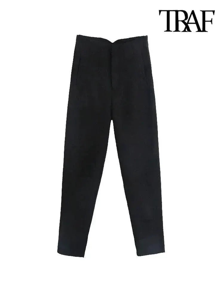 Vintage High Waist Zipper Fly Trousers for Stylish Women