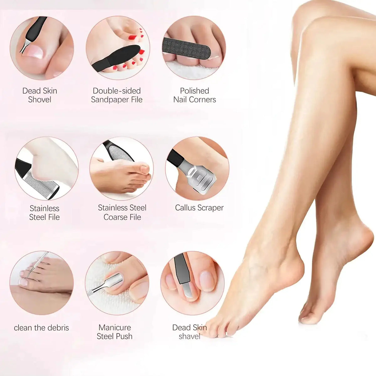 Rechargeable Electric Foot File 1+10 Set Callus Remover Machine Pedicure Device Foot Care Tools For Heels Remove Dead Skin Black