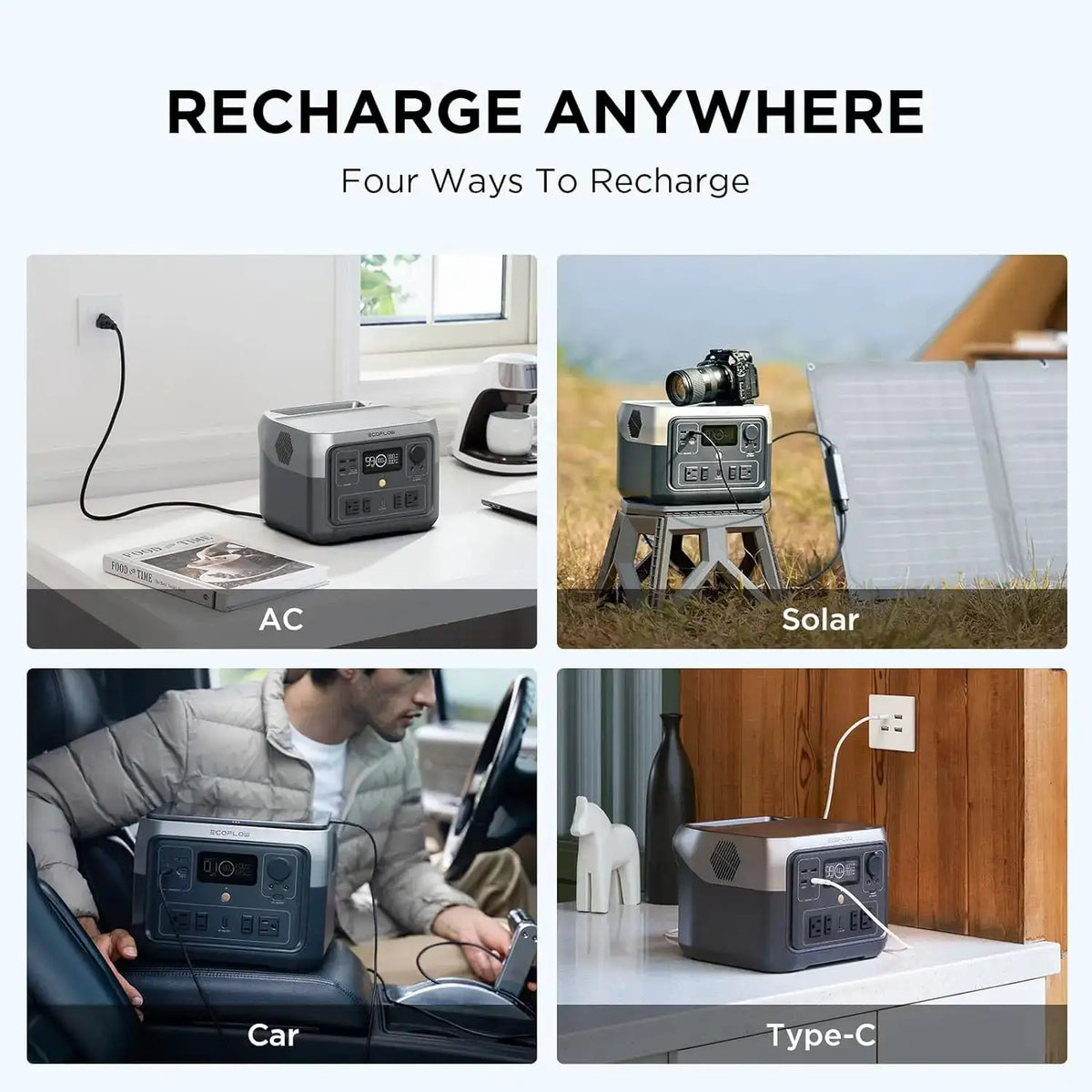 ECOFLOW Portable Power Station RIVER 2 Max 500 with Bag, 499Wh LiFePO4 Battery/ 1 Hour Fast Charging, Up To 1000W Output