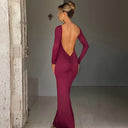 Hugcitar Backless Long Sleeve Bodycon Maxi Dress Solid Prom Party Y2K Night Glow