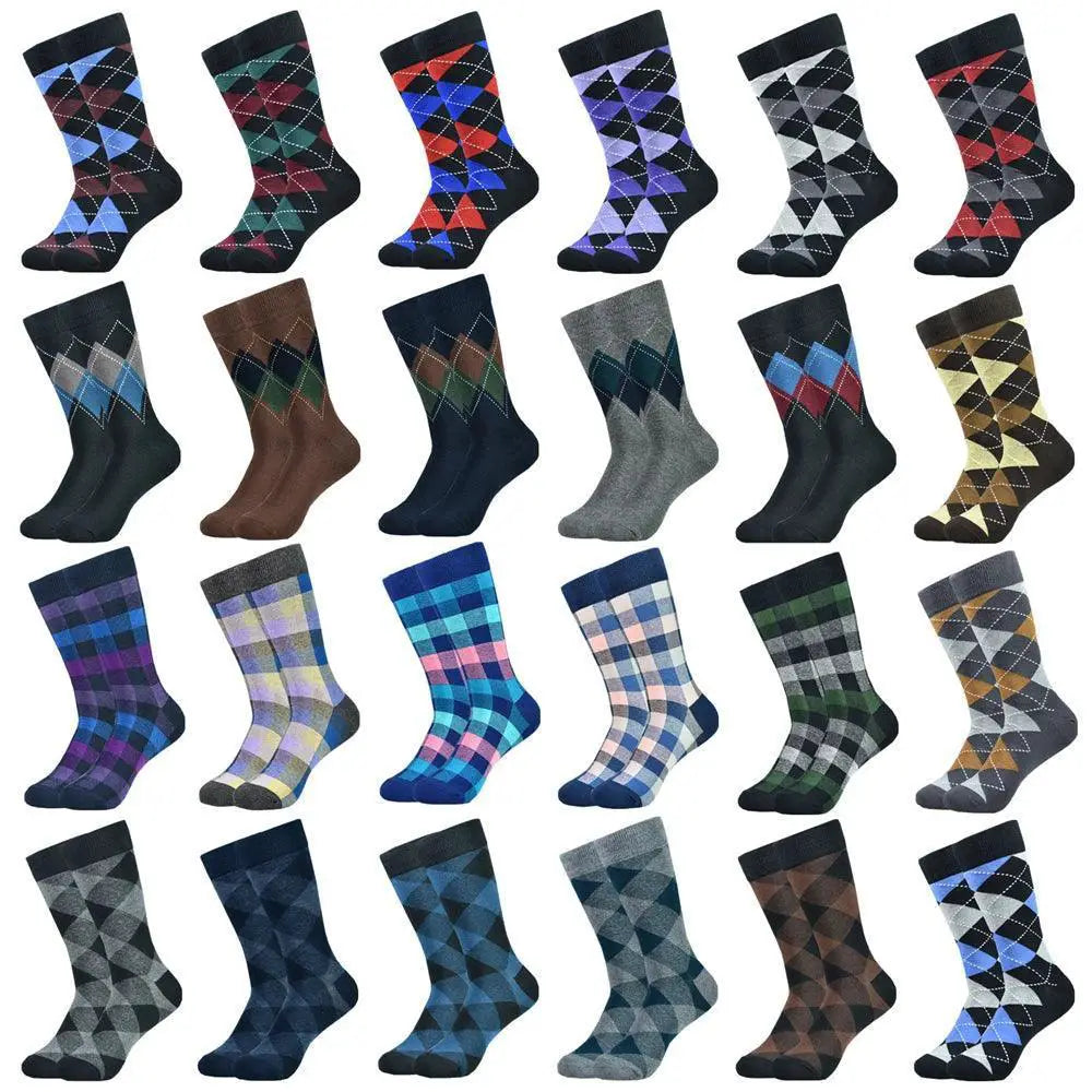 Mens Black Argyle Crew Socks 5 Pack Comfortable Everyday