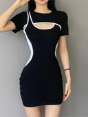 Sleek Hollow Waist A-Line Dress Stylish Streetwear Fashion