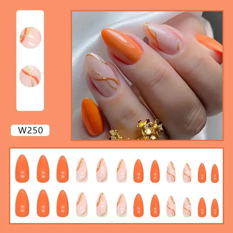 Purple Floral Ballerina Nail Tips 24pcs False Nails Box