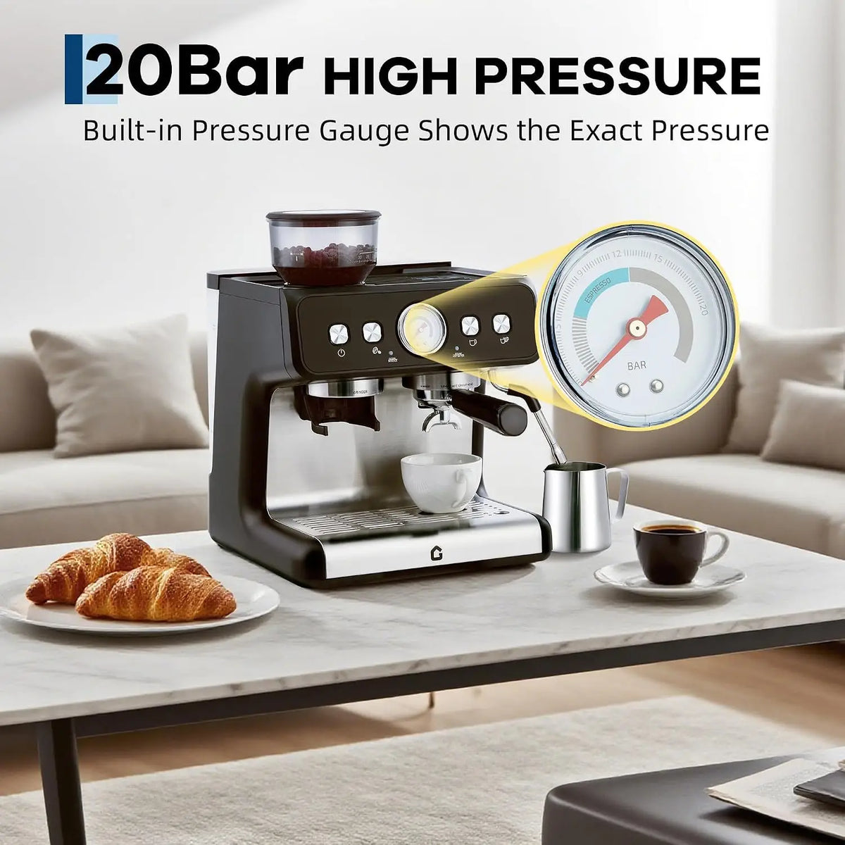 Espresso Machine With Grinder Stainless Steel Pressure Maker — product view 2