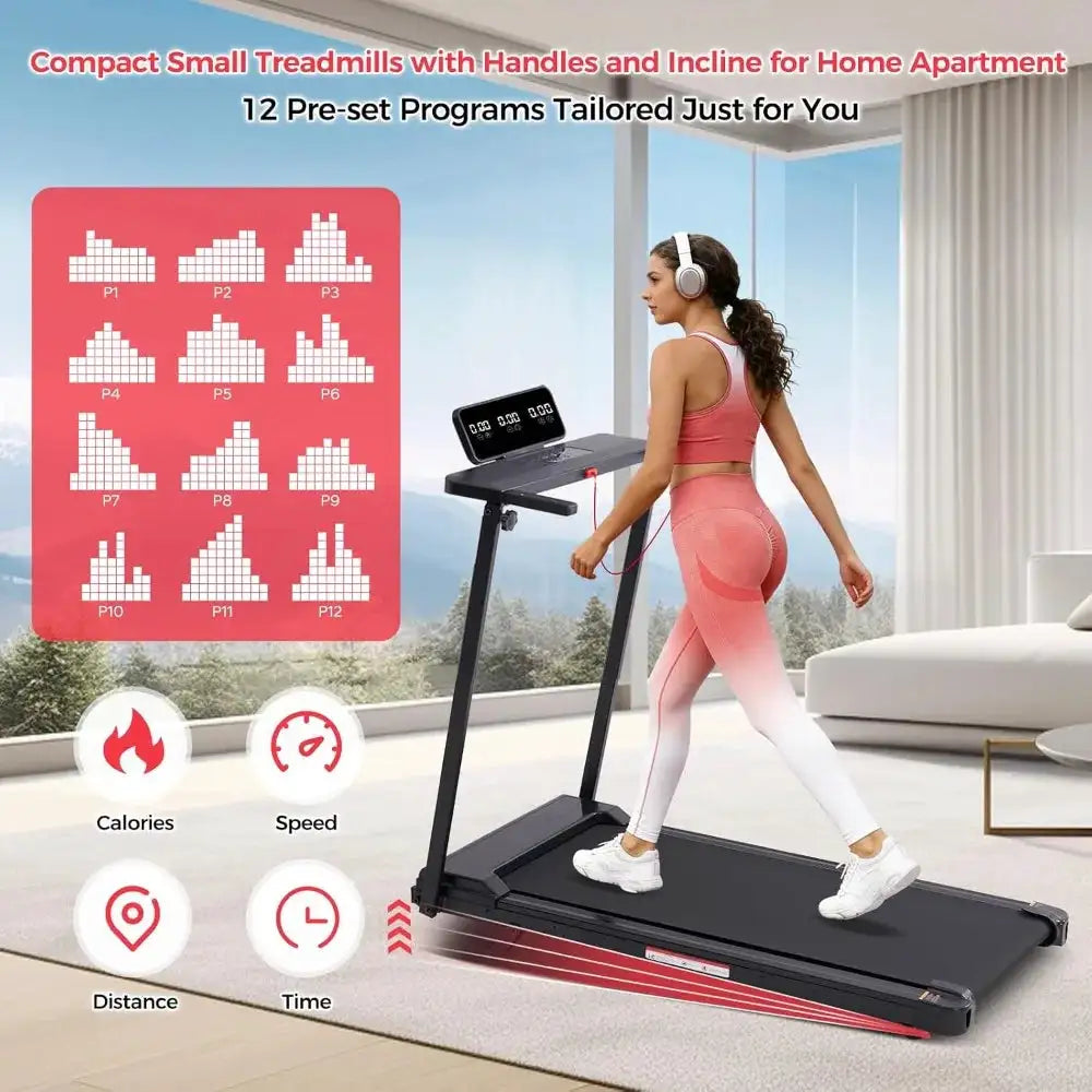 Portable Treadmills for Home Small, Walking Pad with Handle Bar, 3.5HP Electric Mini Treadmill, 0.6-10MPH, 400LBS Capacity